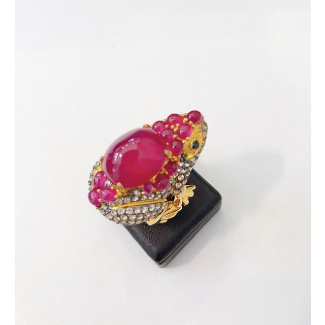 Bochic "Orient" Vintage Ruby & White Topaz Cocktail Ring - 18K Gold & Silver For Sale - Image 14 of 18