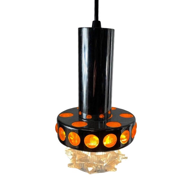 Space Age Pop Art Chromed and Orange Hanging Light, 1970s For Sale