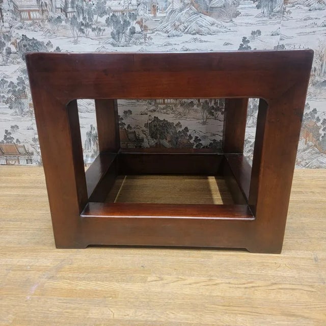 Wood Antique Shanxi Province Elm Side Table With Stone Top For Sale - Image 7 of 10