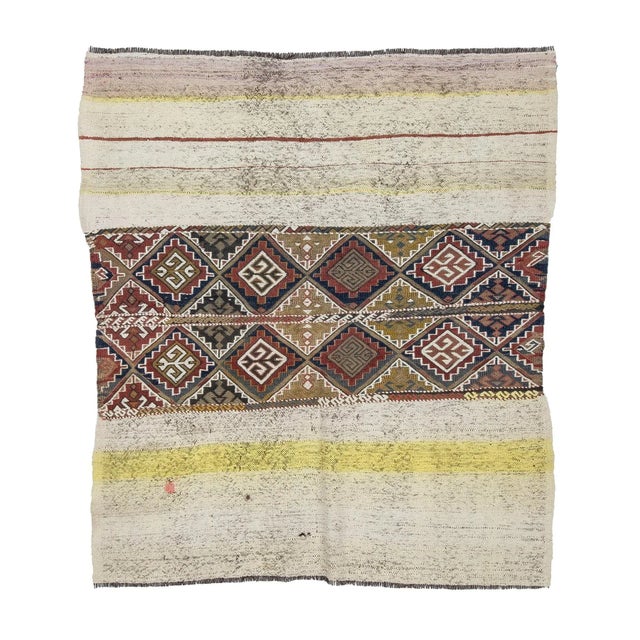 Textile 1960s Vintage Kilim Rug- 4′7″ × 5′1″ For Sale - Image 7 of 7