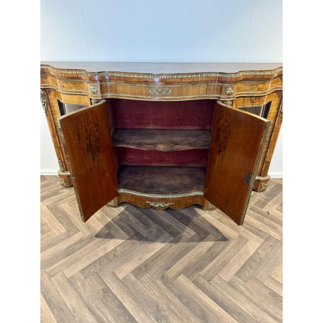 Brown Antique Victorian Walnut Marquetry Inlaid Credenzas, 1880s, Set of 2 For Sale - Image 8 of 18