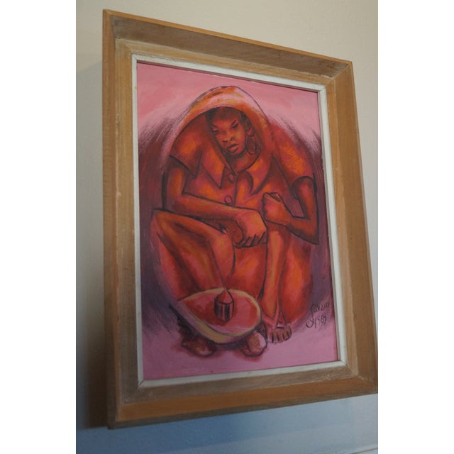 1960s 1960s Petion Savain Signed Haitian Pink Figural Painting, Framed For Sale - Image 5 of 12