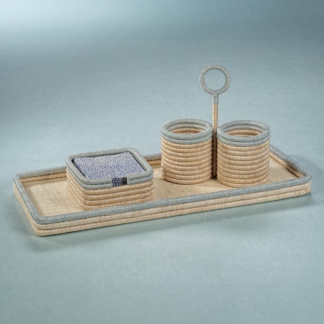 La Cote Coiled Rattan & Abaca Rectangular Serving Tray