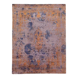 2010s Abstract Handmade Wool & Silk Rug in Blue and Orange