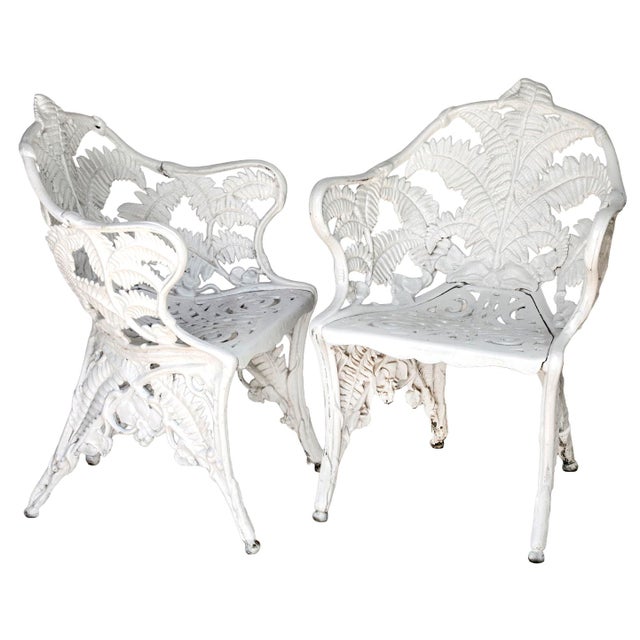 1920s Pair of Antique White Cast Iron Garden Chairs For Sale - Image 5 of 11