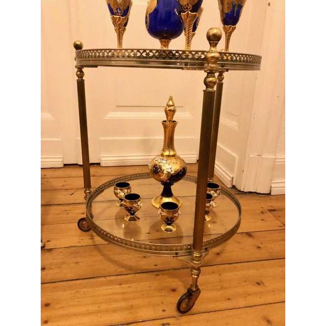 Antique Style Round Brass Bar Cart with Smoked Glass Tops, 1950s For Sale - Image 10 of 15