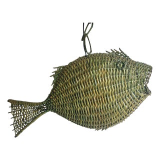 Mid-Century Modern Fish Wicker Rattan Pendant Lamp, 1960s For Sale