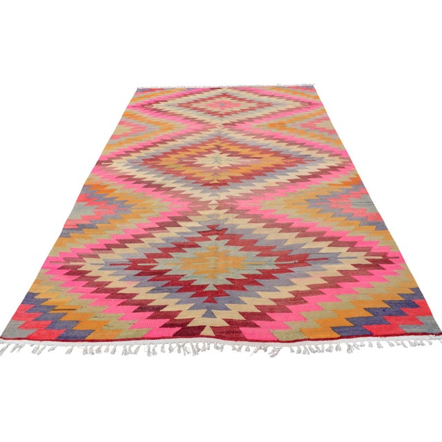 Textile Turkish Handmade Rug Diamond Pattern Vintage Kilim Rug For Sale - Image 7 of 17