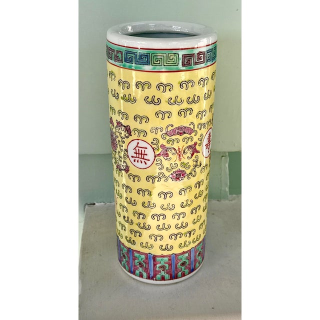 Stunning Painted Porcelain / Ceramic Umbrella Holder Stand or Flower Vase. Tall Cylinder Shape, perfect for flowering...