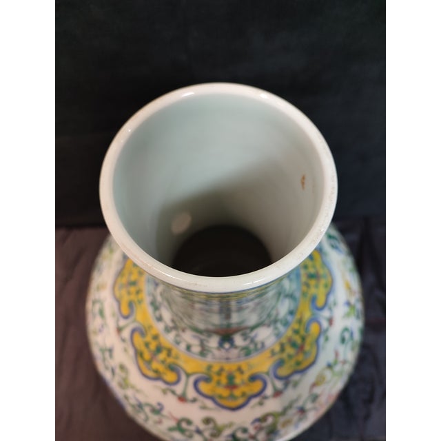 Ceramic Chinese Ceramic Vase Qing Dynasty Qianlong Marked Doucai Porcelain Tianqiu Vase Hand Painted Hidden Eight Immortals Pattern For Sale - Image 7 of 11