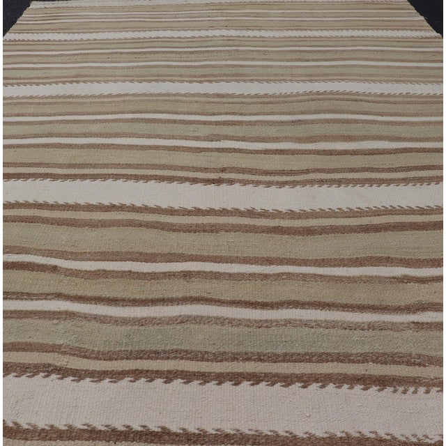 Tribal Light Green, Light Brown, Tan and Taupe Vintage Turkish Striped Kilim Rug For Sale - Image 3 of 11