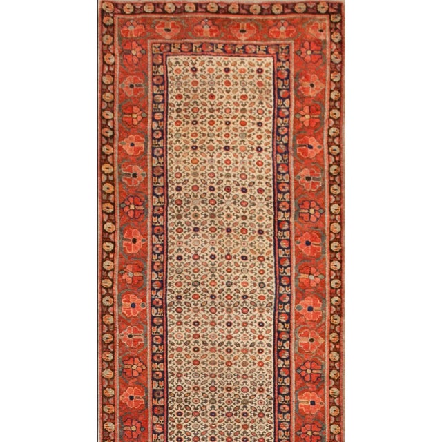 Handmade antique NW Persian carpet. Woven circa 1870 (late 19th century). Persian informal rug, runner size: 3'0" x 14'6"....