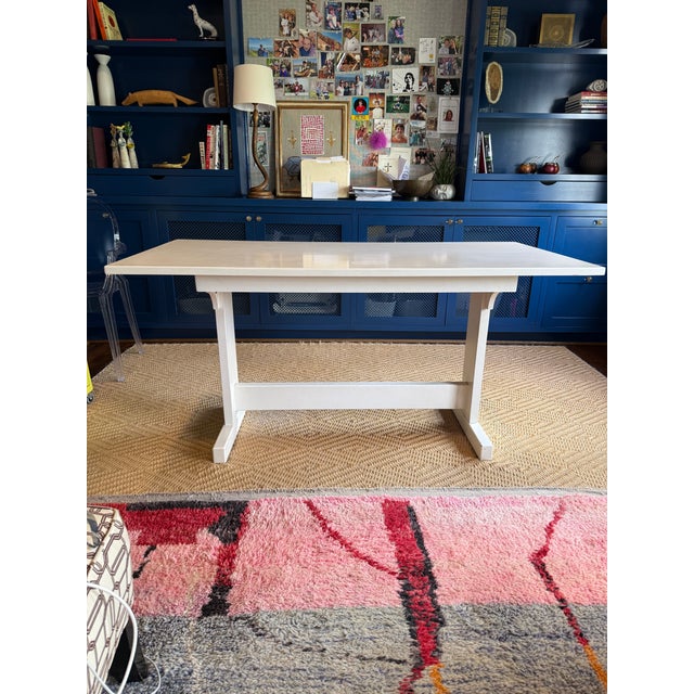 Early 21st Century White Lacquered Trestle Table For Sale - Image 5 of 6