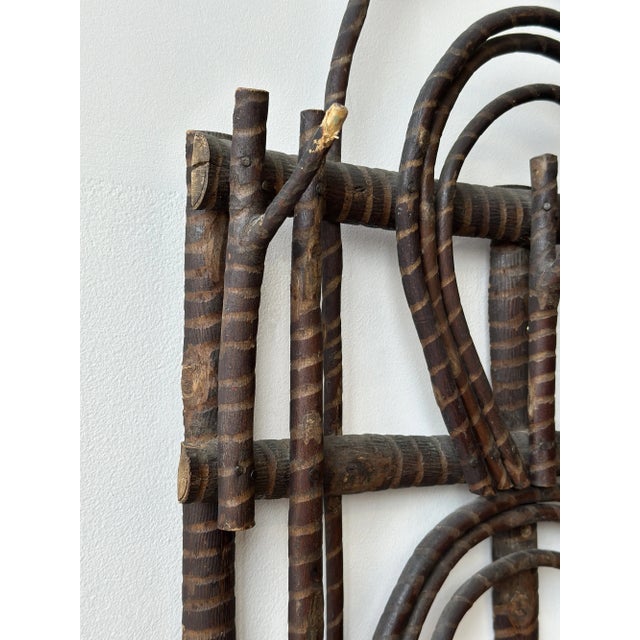 Antique Adirondack Twig Wall Rack With Carved Stripe Detailing, Circa 1940s-50s For Sale - Image 9 of 16