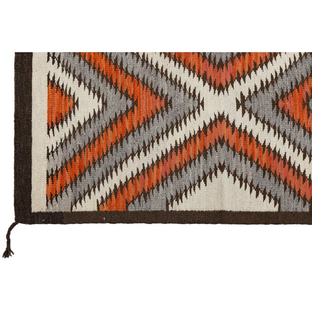 2020s Contemporary Modern Navajo Style Wool Rug – Terracotta, Grey, & Ivory Chevron For Sale - Image 5 of 8