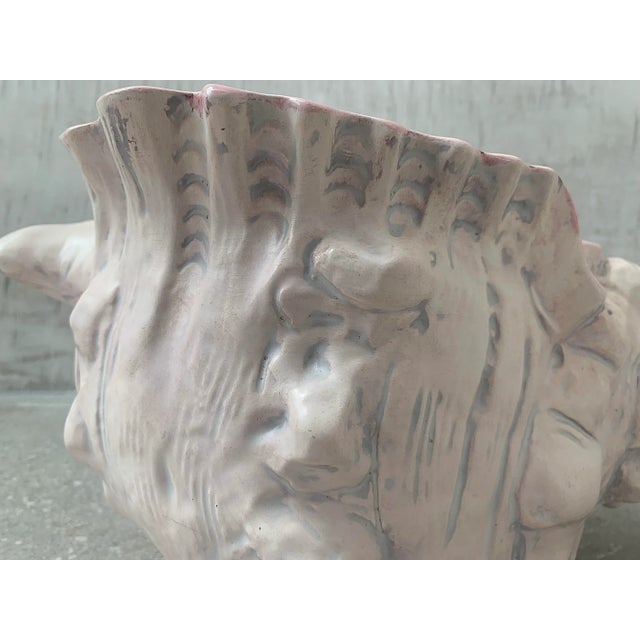 Ceramic 1978 Vintage Hollywood Regency Ceramic Conch Beach Shell Pink Coastal Cachepot, Planter For Sale - Image 7 of 12