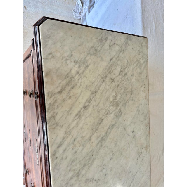 Brown Late 19th Century French Louis Philippe Burled Walnut and Marble Top Chest of Drawers Commode For Sale - Image 8 of 12