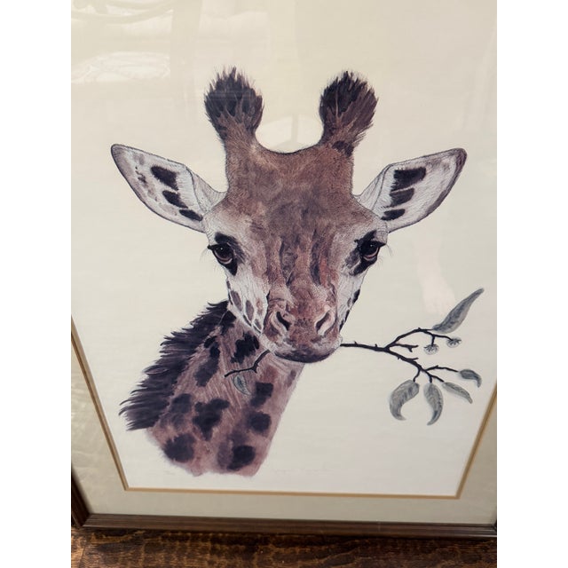 Brown 1975 Jacquie Marie Vaux "Giraffe" Signed Limited Edition Lithograph, Framed For Sale - Image 8 of 11