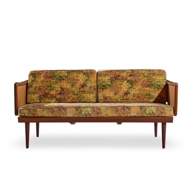 Peter Hvidt and Orla Mølgaard Nielsen Mid Century Teak and Cane Daybed This daybed measures: 64.25 wide x 31 deep x 29.5...