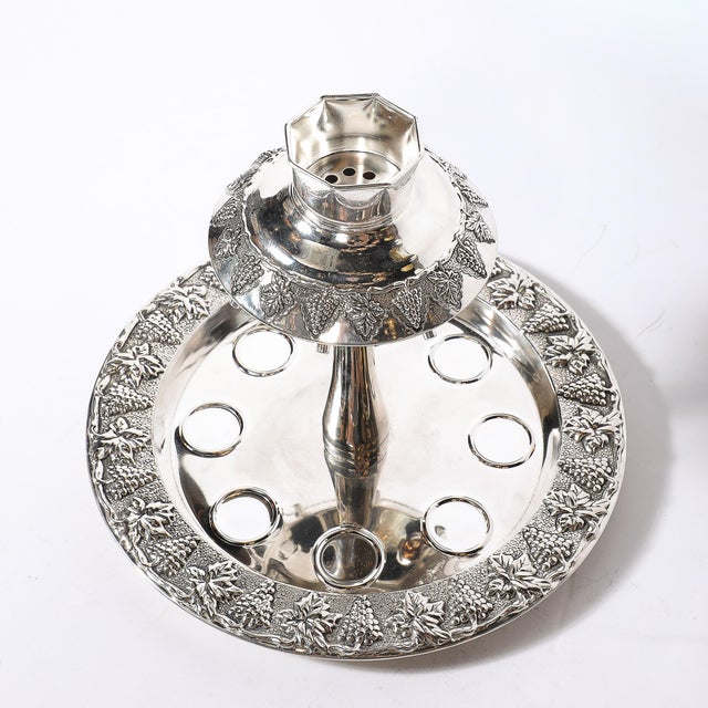 Mid-Century Silver Plated Fountain Kiddush Cup Set in Grape & Vine Motif For Sale - Image 17 of 18
