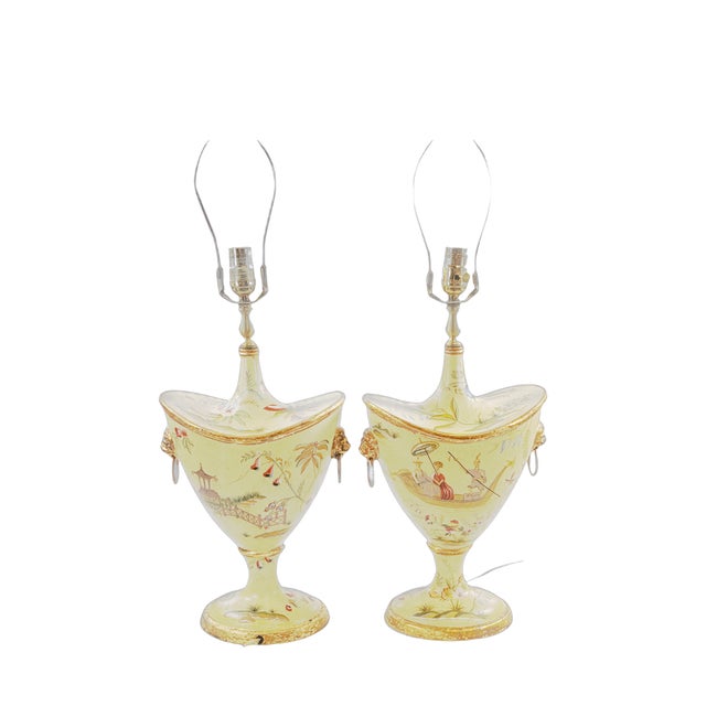 Chinoiserie Pair of Chinoserie Decorated Gilt and Resin Lamps For Sale - Image 3 of 6