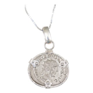 Roman Coin Pendant w/ Silver Trim & Bail For Sale
