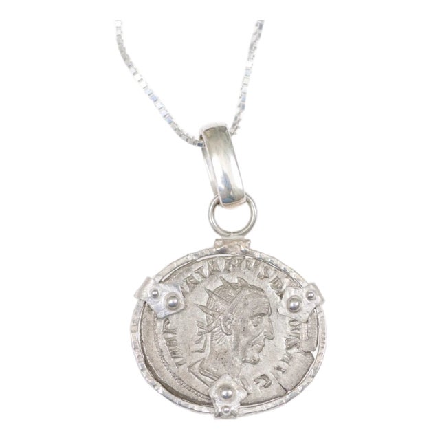 Roman Coin Pendant w/ Silver Trim & Bail For Sale