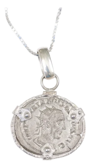 Roman Coin Pendant w/ Silver Trim & Bail