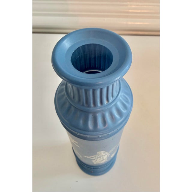 Wedgwood Vintage Blue & White Neoclassical Jasperware-Style Pedestal Vase For Sale - Image 4 of 8