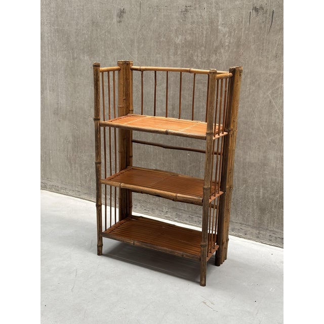 Brown Vintage Boho Chic Folding Rattan and Bamboo Wall Unit, 1960s For Sale - Image 8 of 11