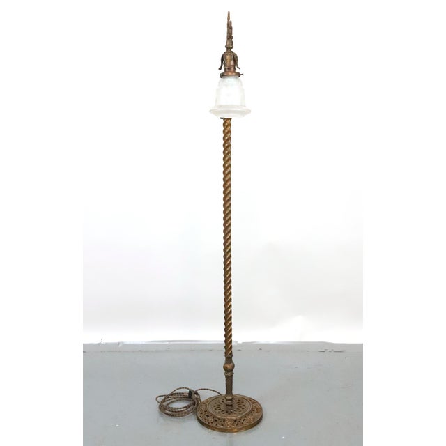 Mid 20th Century Victorian Barley Twist Bridge Iridescent Glass Shade Floor Lamp For Sale - Image 10 of 12