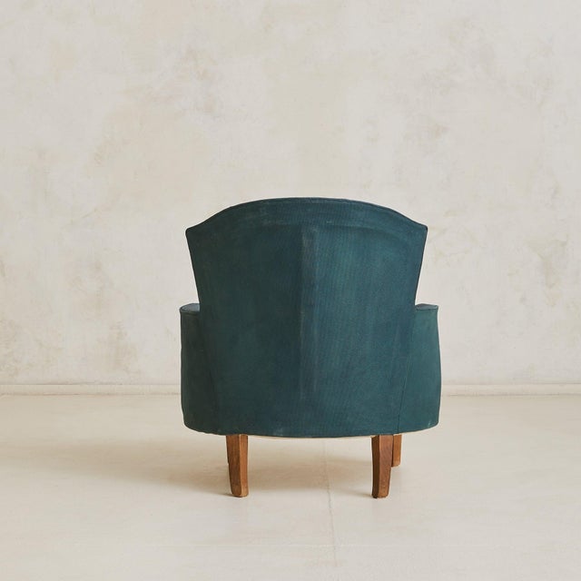 French Art Deco Blue Armchair with Wood Legs, 1940s - 2 Available For Sale - Image 4 of 10