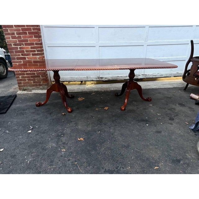 Vintage Chippendale Style Ball and Claw Feet Double Pedestal Dining Table For Sale - Image 15 of 17