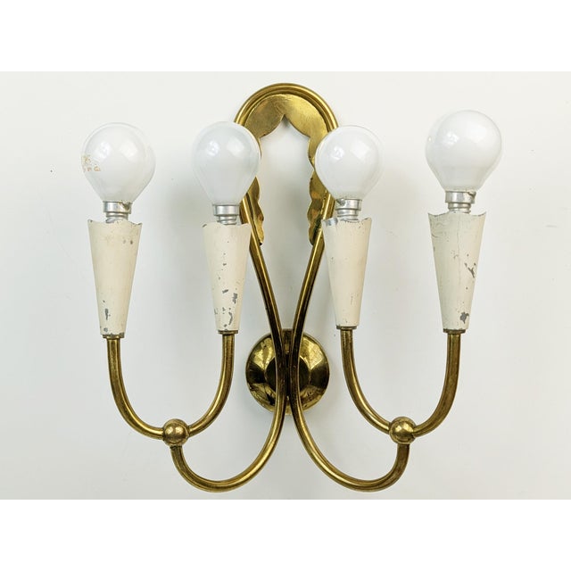 Ivory Metal and Brass Four-Light Wall Lamps, 1950s, Set of 4 For Sale - Image 15 of 18