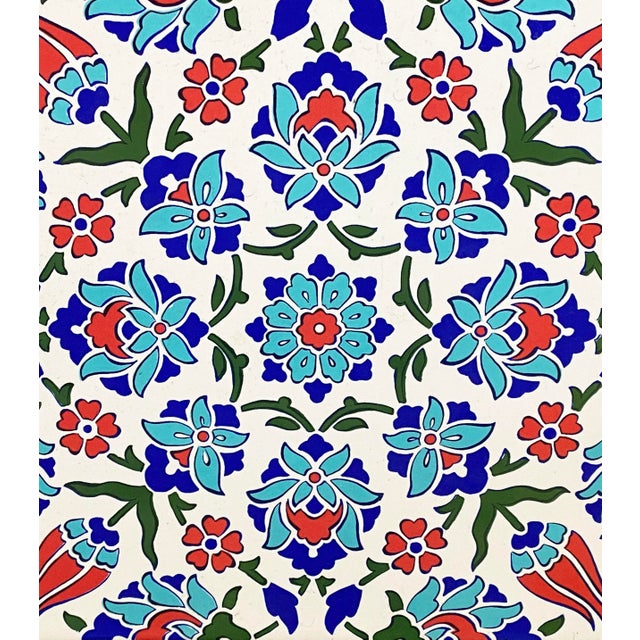 Turkish Turkish Iznik Red & Blue Floral Pattern Ceramic Tile For Sale - Image 3 of 6