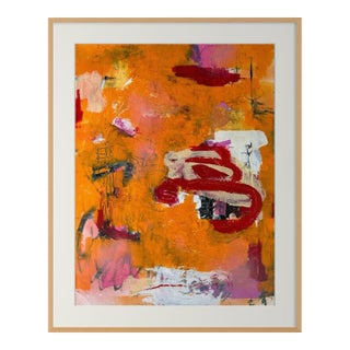 Christiane Corcelle "Orquevaux Orange Whispers" Mixed Media on BFK Paper, Framed Abstract Painting in Vivid Orange and Red, 2024 For Sale