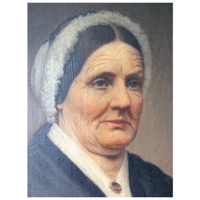 Antique Primitive Oil Painting, Portrait of a Lady in Lace For Sale - Image 4 of 9
