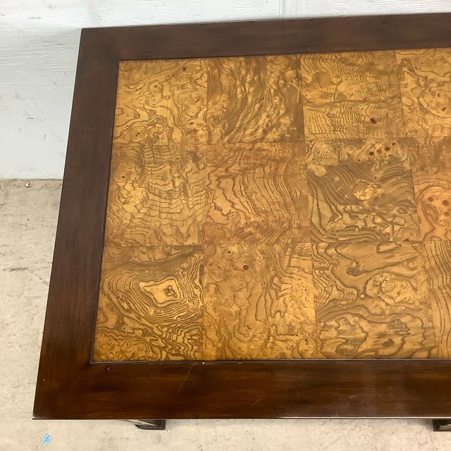 Mid-Century Modern Hollywood Regency Burl & Brass Inlaid End Table For Sale - Image 3 of 12