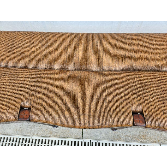 Antiqued Rush Three Seat Bench With Kilim Style Cushion For Sale - Image 13 of 13