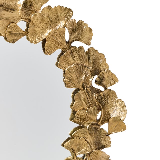 Jay Strongwater Lola Ginkgo Leaf Gilt Round Wall Mirror For Sale - Image 4 of 5