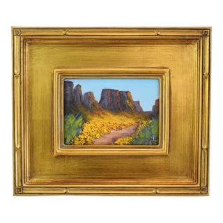 Floral Flowers in Bloom Canyon Impressionist Landscape Oil Painting Including the Antiqued Gold Wood Frame For Sale