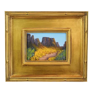 Floral Flowers in Bloom Canyon Impressionist Landscape Oil Painting Including the Antiqued Gold Wood Frame