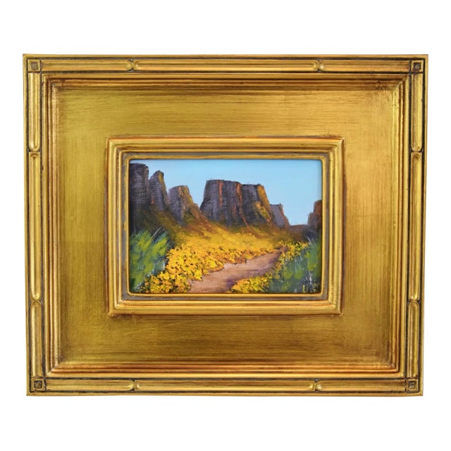 Floral Flowers in Bloom Canyon Impressionist Landscape Oil Painting W/ Antiqued Gold Wood Frame For Sale