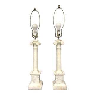 Pair of 1940s Neoclassical Italian Marble Table Lamp's For Sale