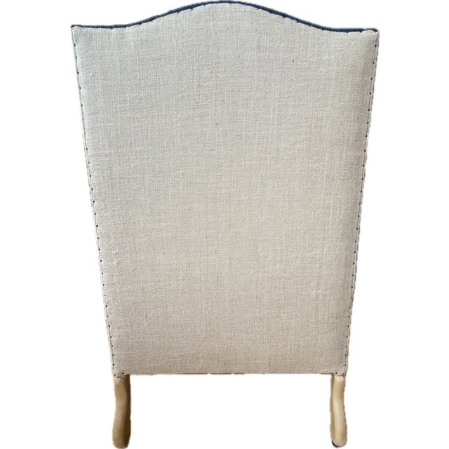 Wingback Chair in Navy Blue Linen and Tan by Restoration Hardware For Sale - Image 13 of 18