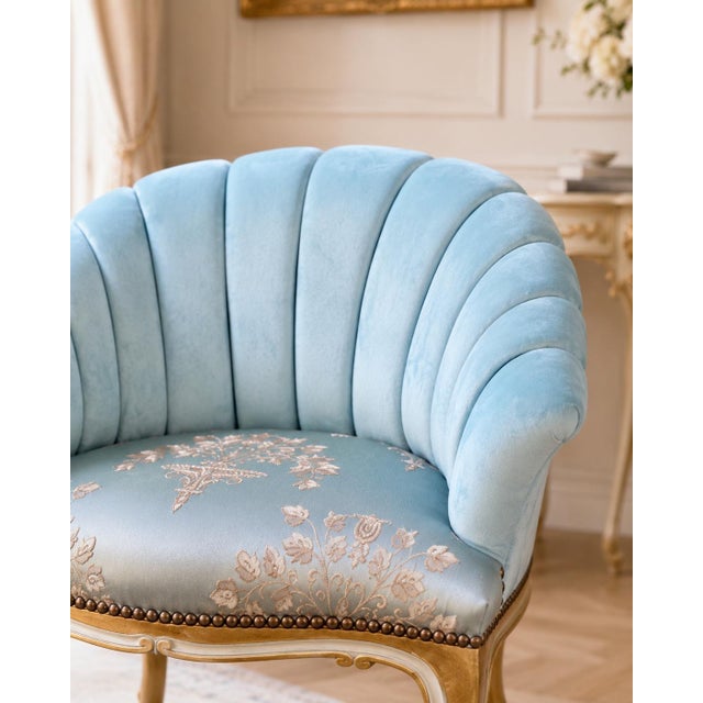 1980s 1980s Artisan Louis XV Gold Beech Blue Side Chairs-Pair For Sale - Image 5 of 11