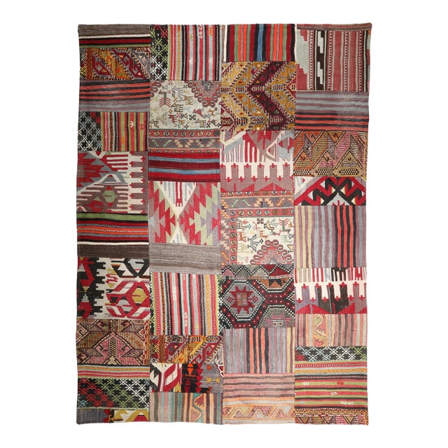 Handmade Anatolian Kilim Patchwork Rug Using Vintage Wool Kilims -5' 9'' X 8' For Sale