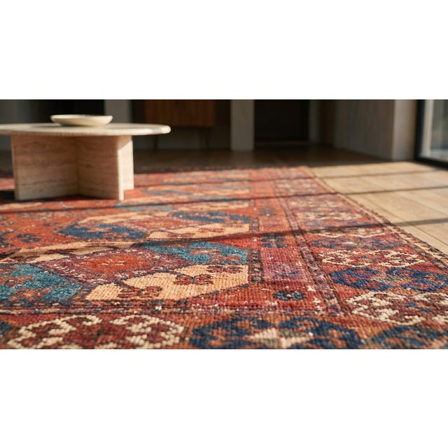 Impressive Red-Ruby Ground Color With Some Cherries Details in a Geometric Design Antique Central Asian Ersari Gallery Rug For Sale - Image 9 of 10