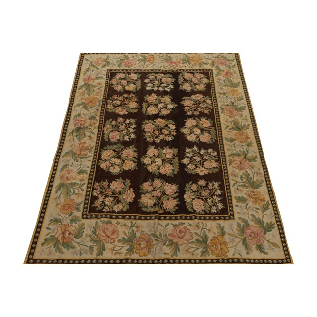 Transitional Mid 18th Century Antique Bessarabian Kilim Rug in Brown With Floral Patterns From Rug & Kilim For Sale - Image 3 of 7