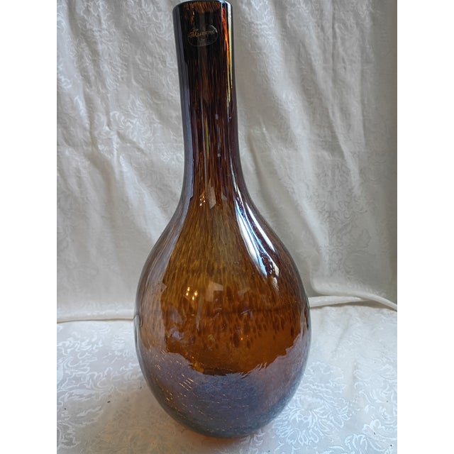 1990s Vintage Murano Amber Crackle Glass Bottle Vase - 16" For Sale - Image 5 of 8